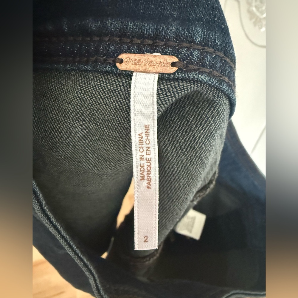 Free People Dark Denim Button Up Mini Skirt Size 2 - Picture 4 of 5